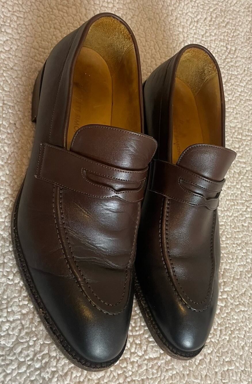 Beckett Simonon Roy Penny Loafers Brown Leather Slip-On Dress Shoes 8 1/2